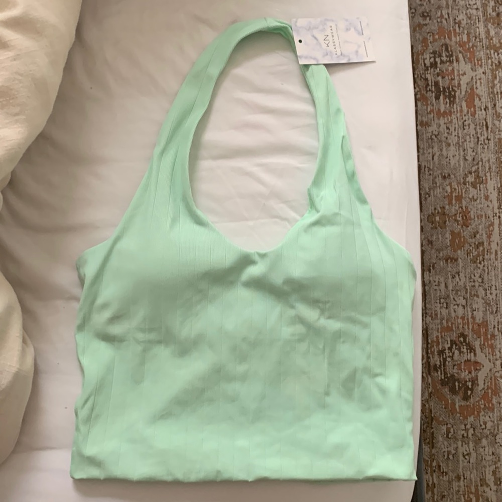Klassy Network Mint Green Ribbed Halter Bra Top